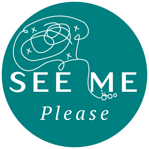 Our company name and an illustration of a busy but beautiful brain with a wheelchair weaved in